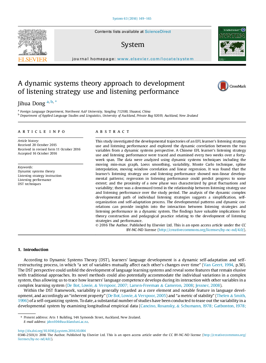 A dynamic systems theory approach to development ofÂ listening strategy use and listening performance