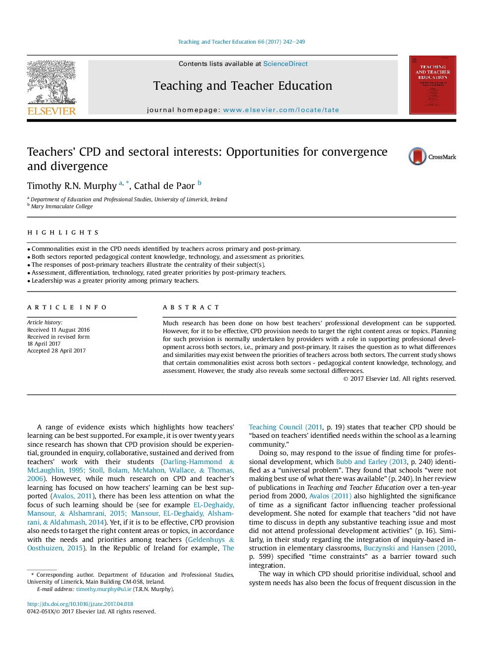 Teachers' CPD and sectoral interests: Opportunities for convergence and divergence