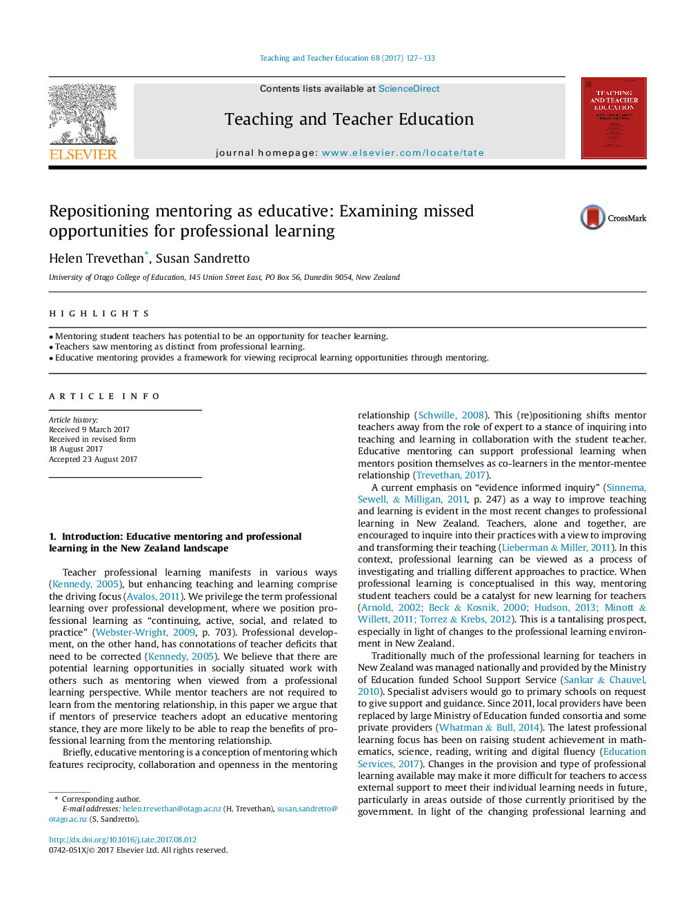 Repositioning mentoring as educative: Examining missed opportunities for professional learning