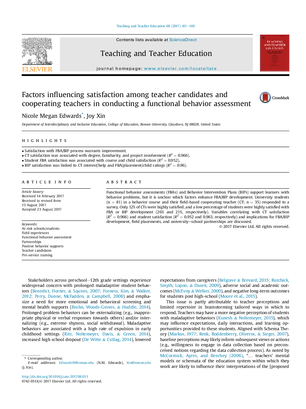 Factors influencing satisfaction among teacher candidates and cooperating teachers in conducting a functional behavior assessment