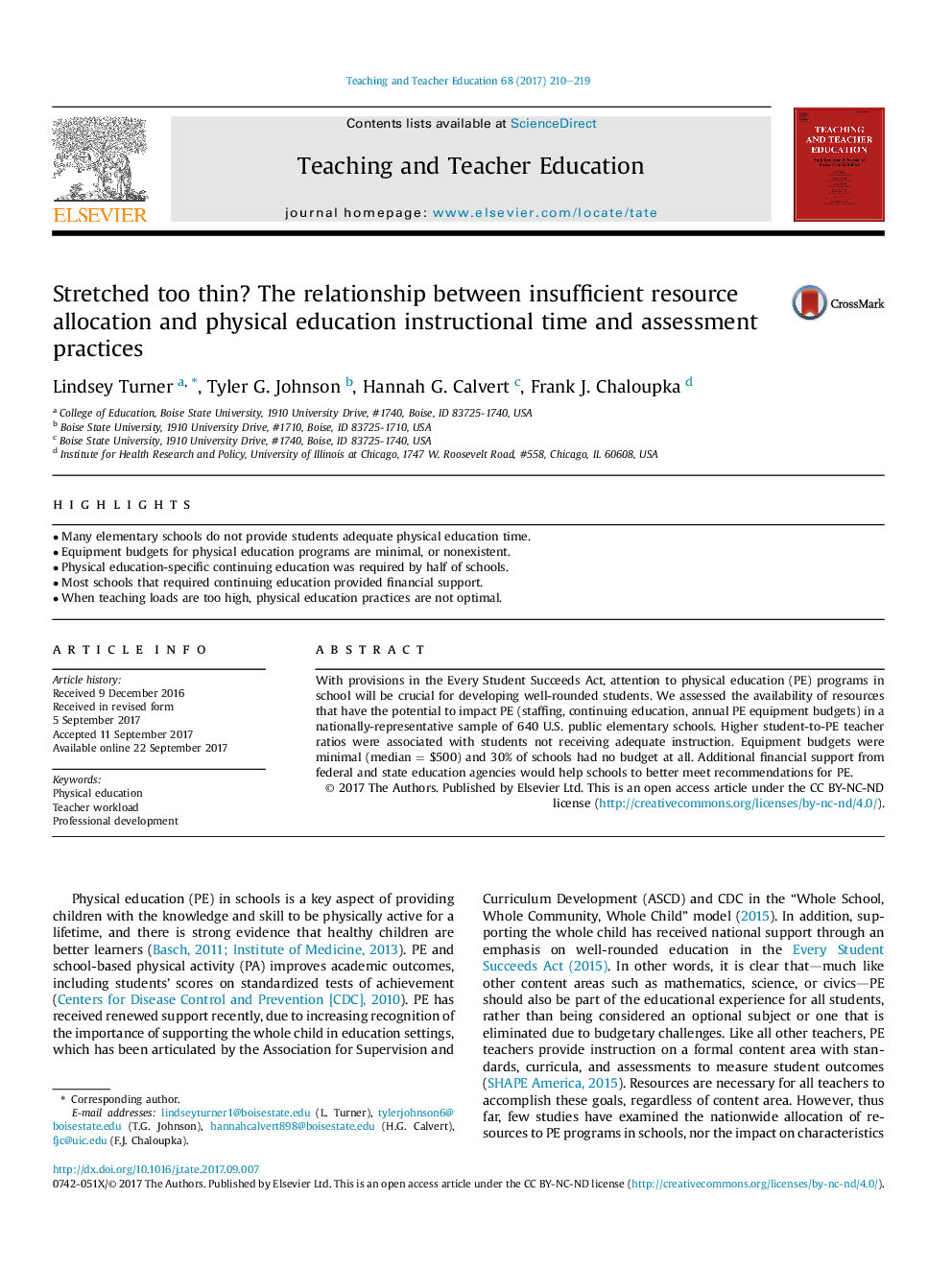 Stretched too thin? The relationship between insufficient resource allocation and physical education instructional time and assessment practices