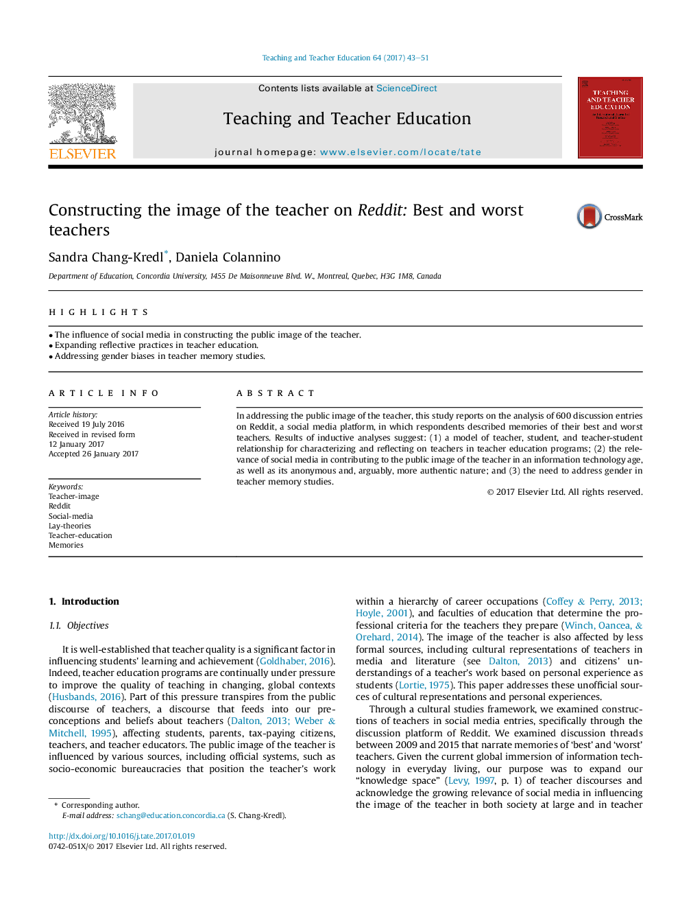 عکس صفحه اول مقاله: Constructing the image of the teacher on Reddit: Best and worst teachers Constructing the image of the teacher on Reddit: Best and worst teachers
