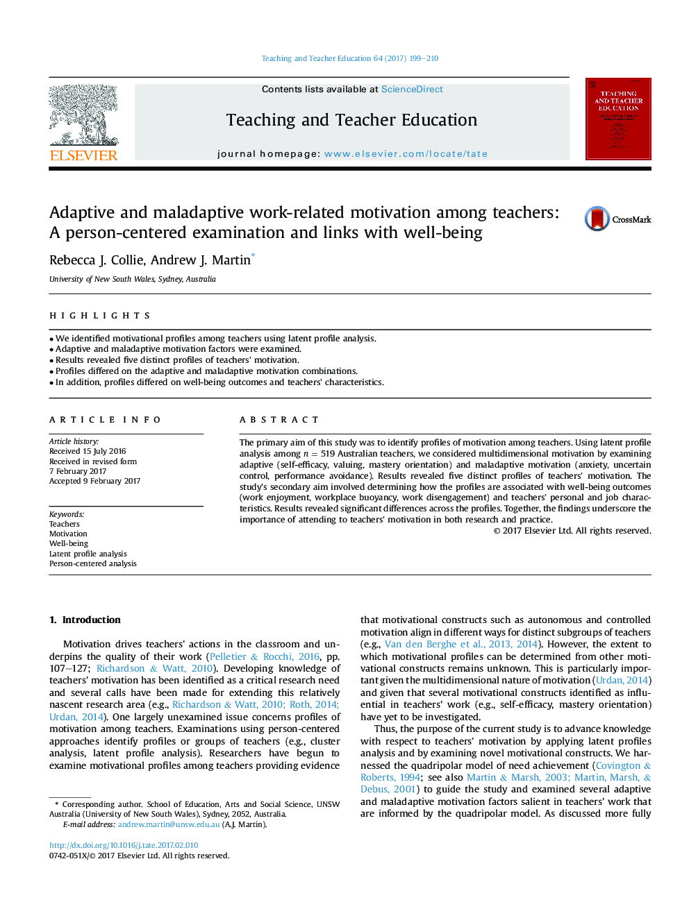 Adaptive and maladaptive work-related motivation among teachers: AÂ person-centered examination and links with well-being