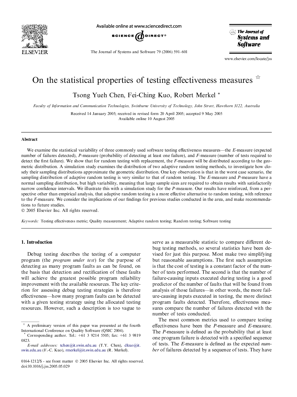 On the statistical properties of testing effectiveness measures 