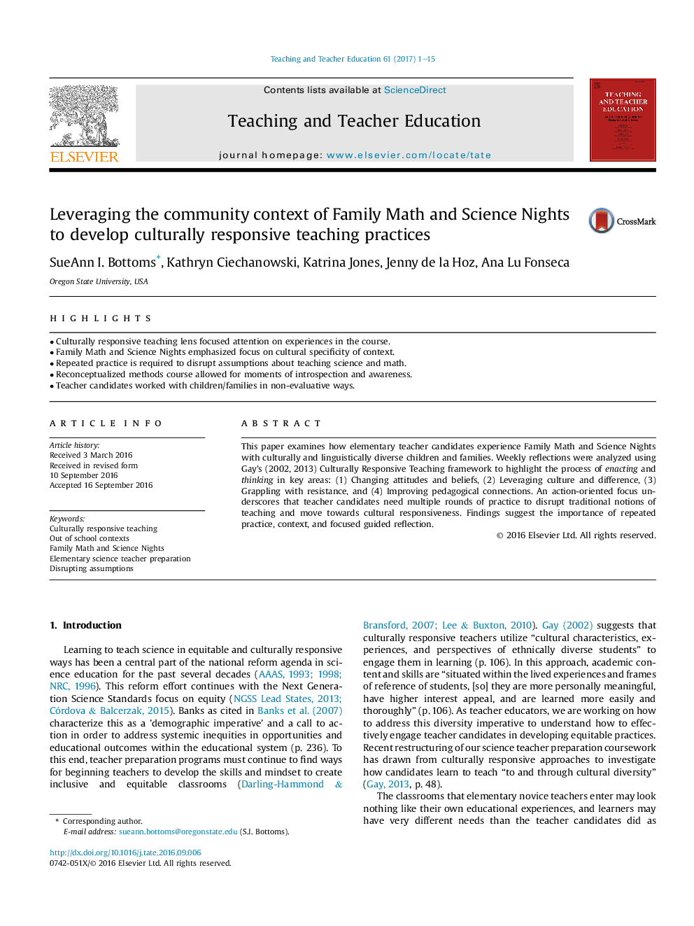 استفاده از مفاهیم جامعه ریاضی خانواده و شبهای علمی برای توسعه شیوه های تدریس پاسخگو پذیری فرهنگی 