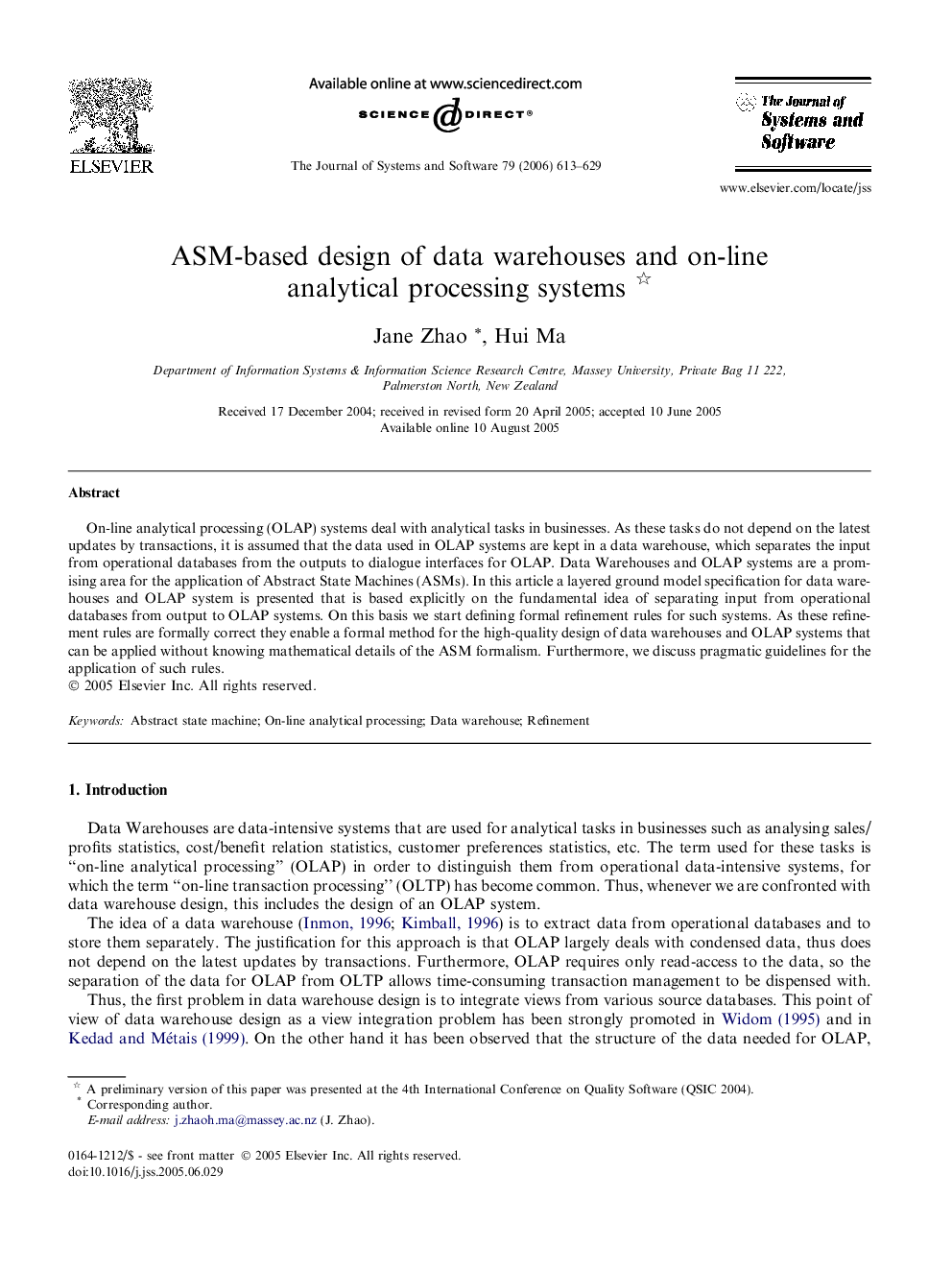 ASM-based design of data warehouses and on-line analytical processing systems 