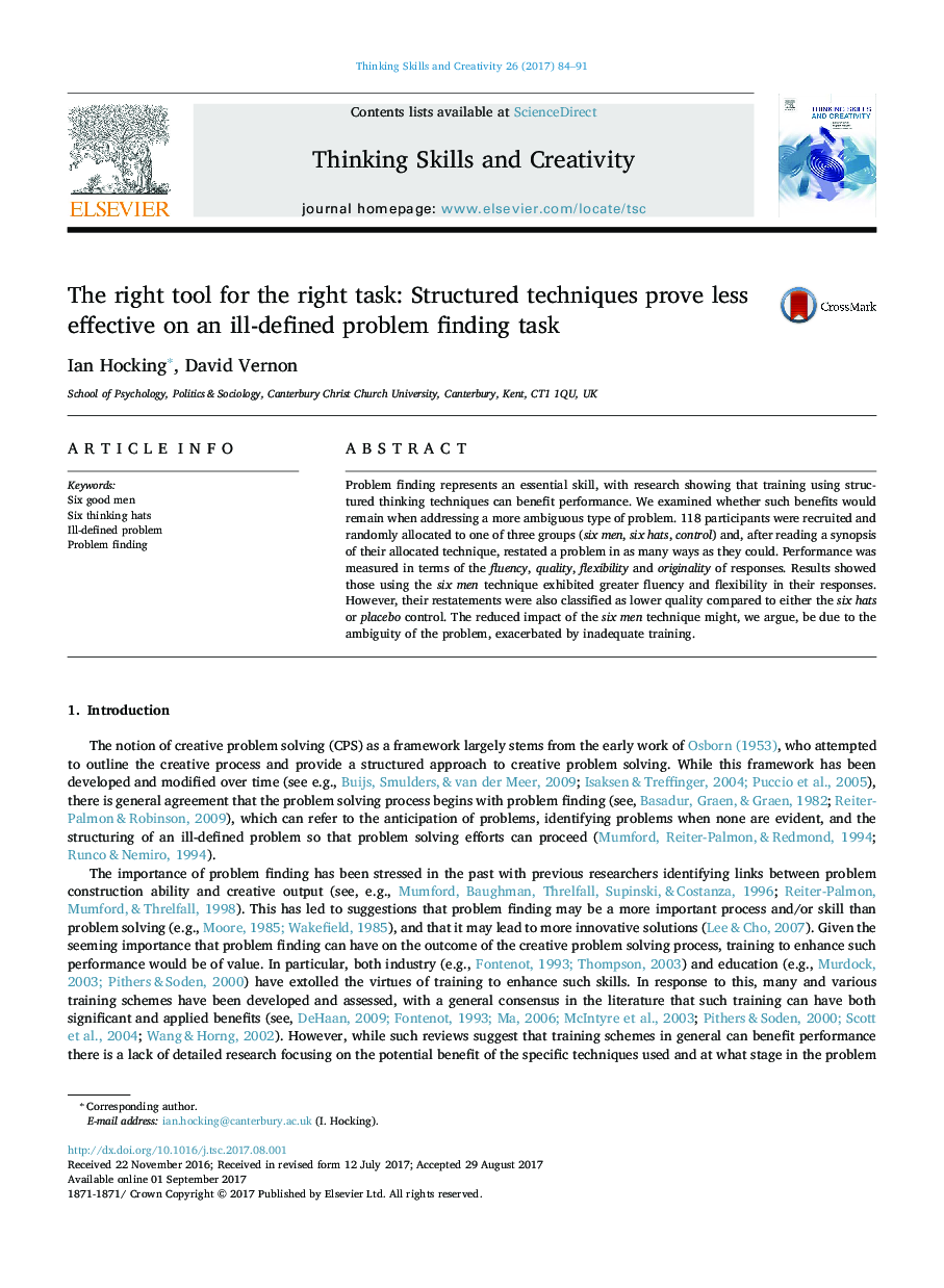 The right tool for the right task: Structured techniques prove less effective on an ill-defined problem finding task