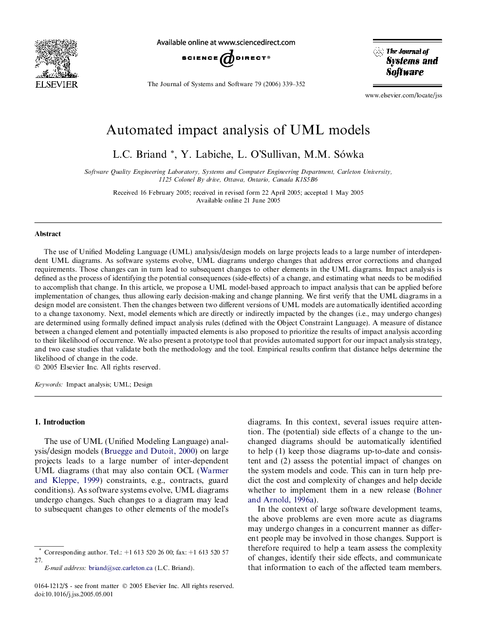 Automated impact analysis of UML models