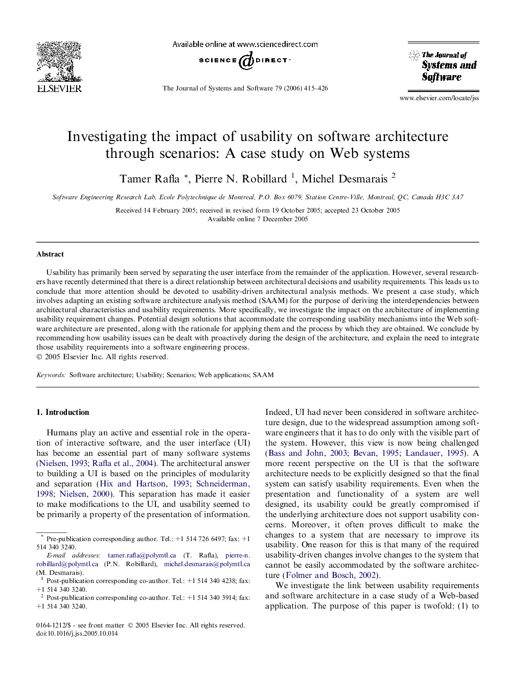 Investigating the impact of usability on software architecture through scenarios: A case study on Web systems