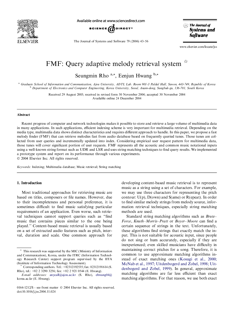 FMF: Query adaptive melody retrieval system 