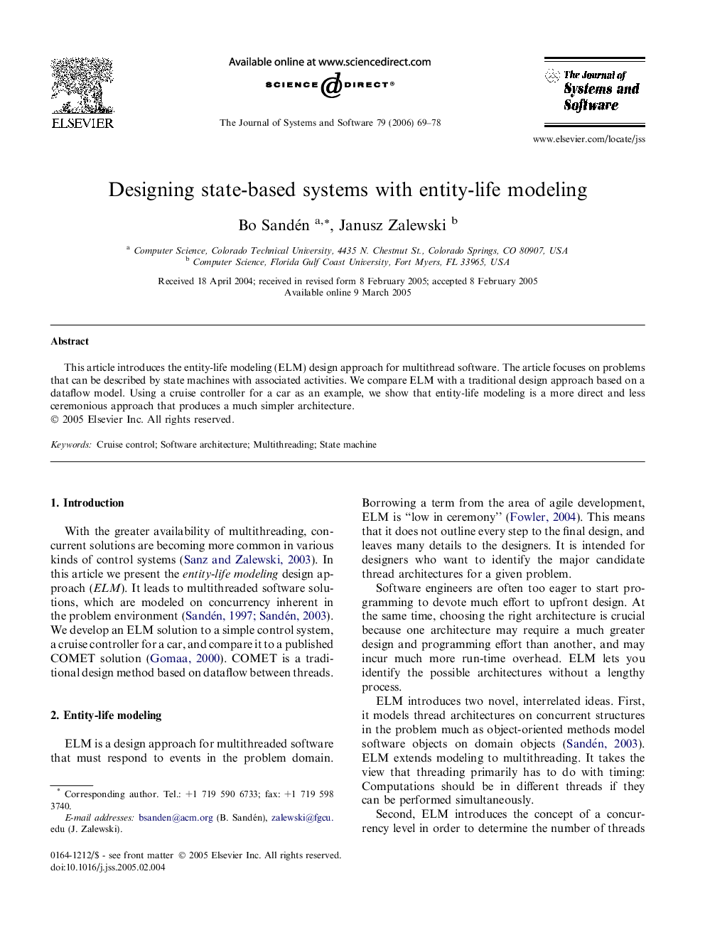 Designing state-based systems with entity-life modeling