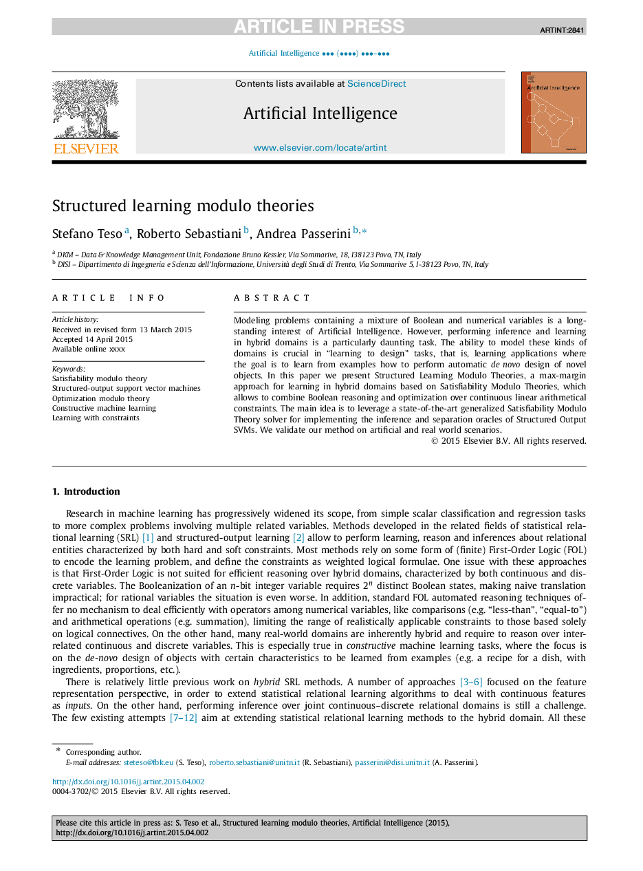 Structured learning modulo theories