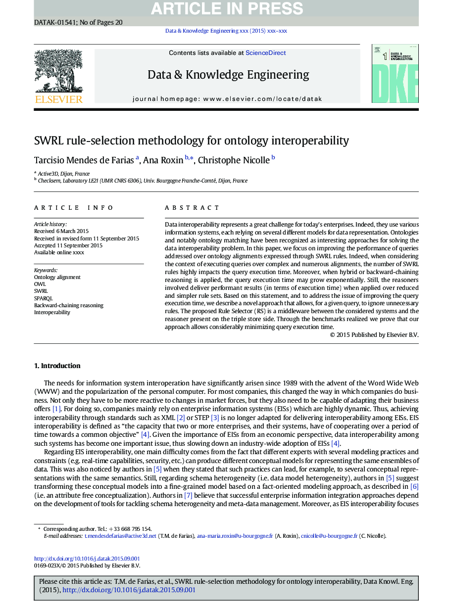 SWRL rule-selection methodology for ontology interoperability