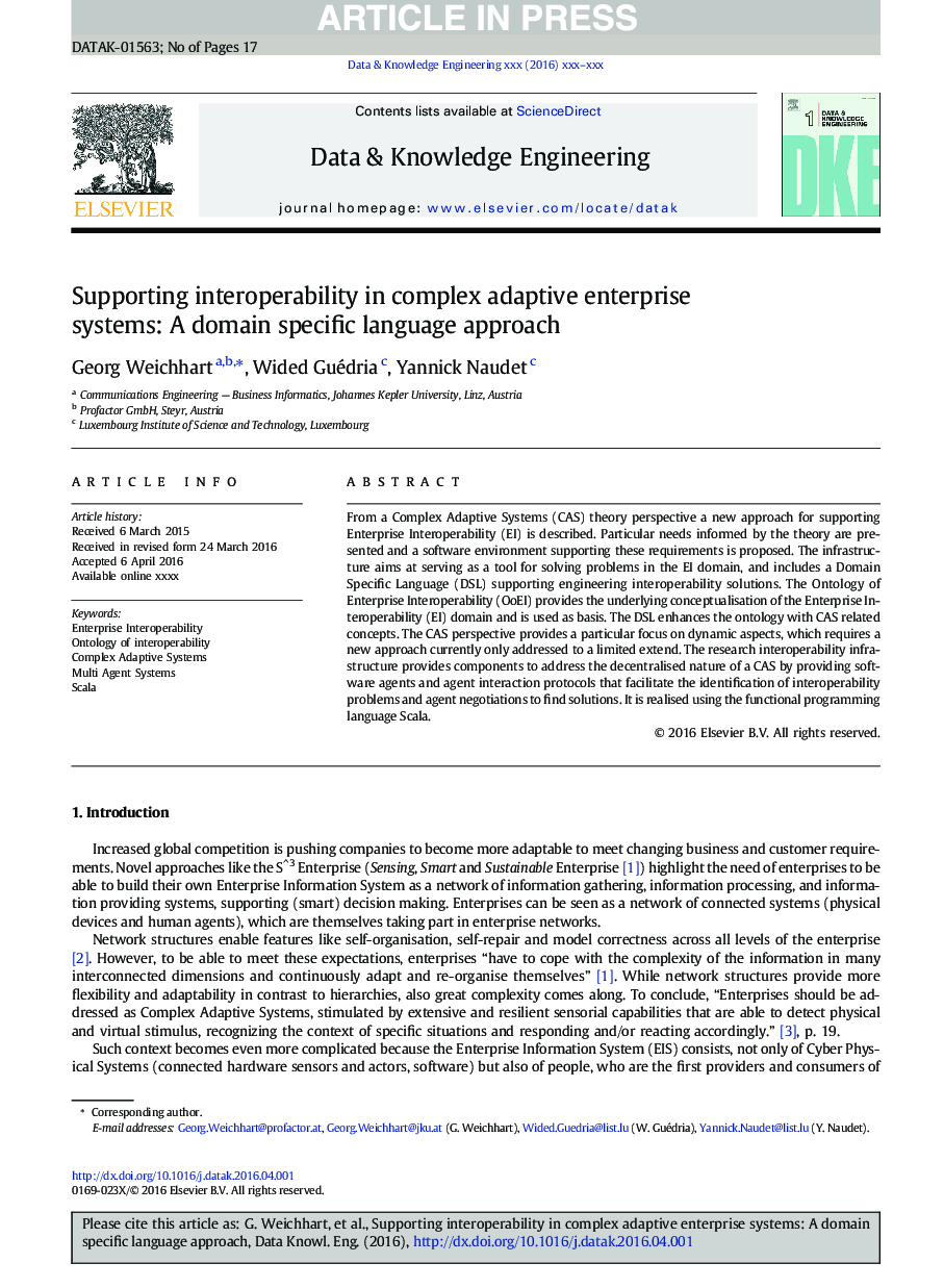 Supporting interoperability in complex adaptive enterprise systems: A domain specific language approach