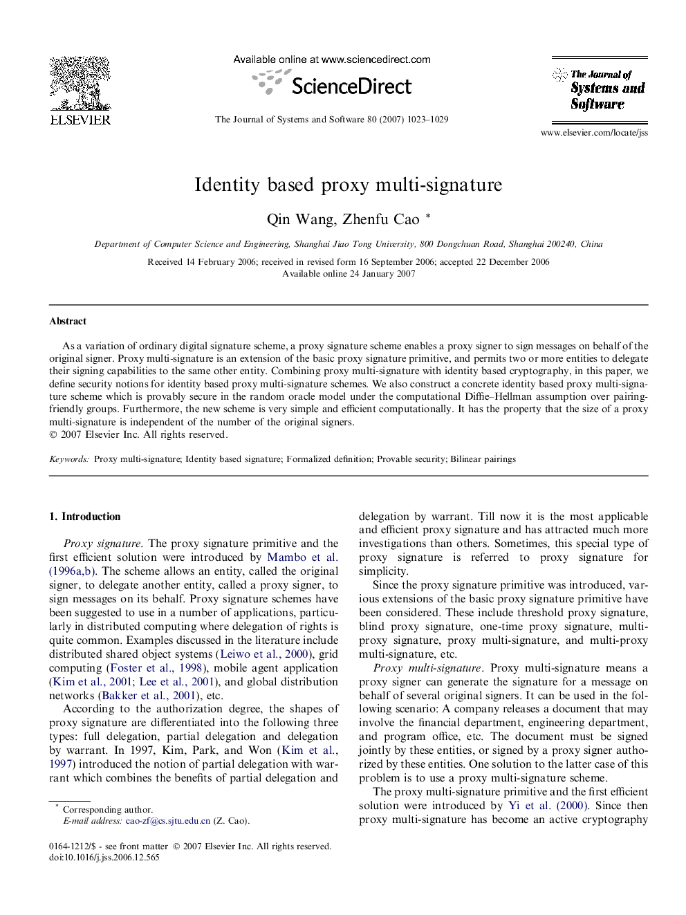 Identity based proxy multi-signature