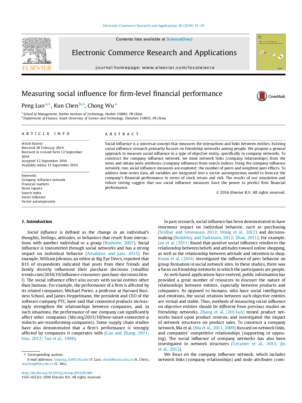 Measuring social influence for firm-level financial performance