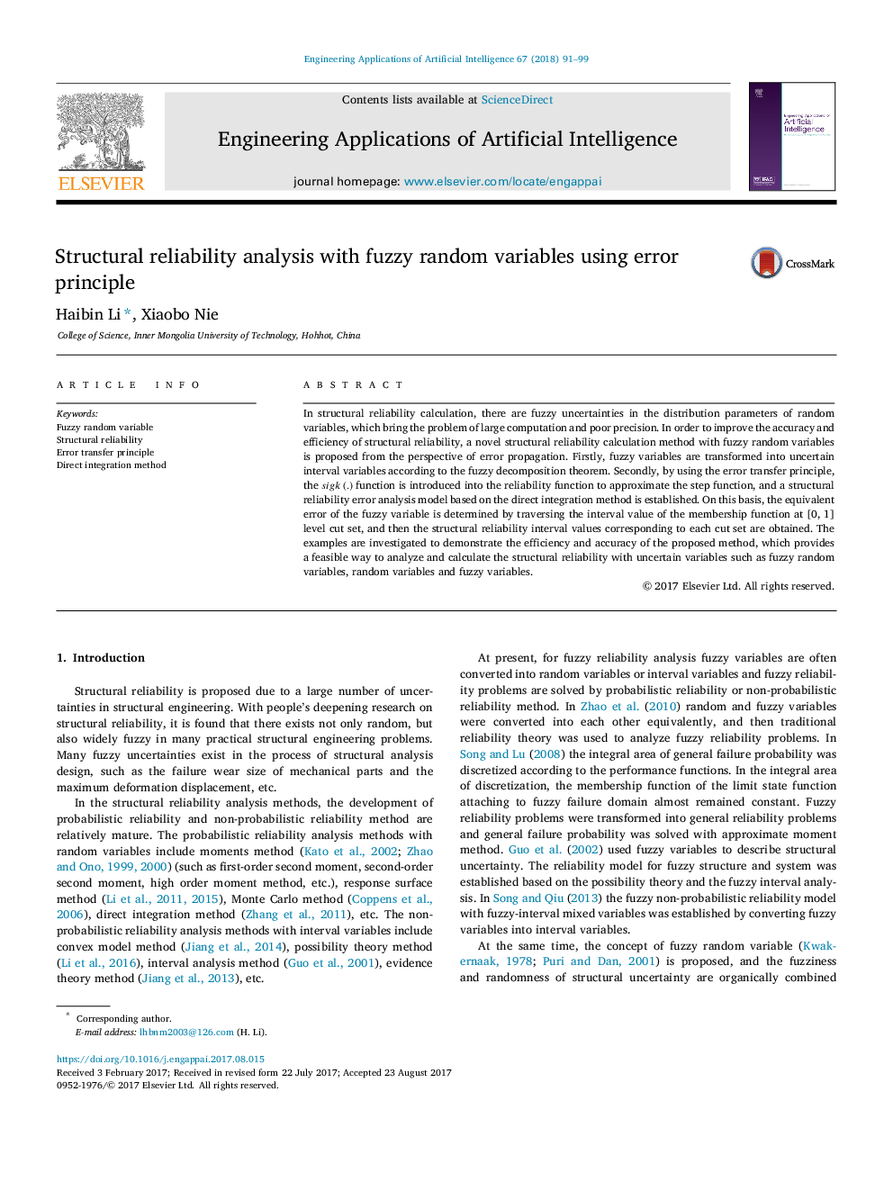 Structural reliability analysis with fuzzy random variables using error principle