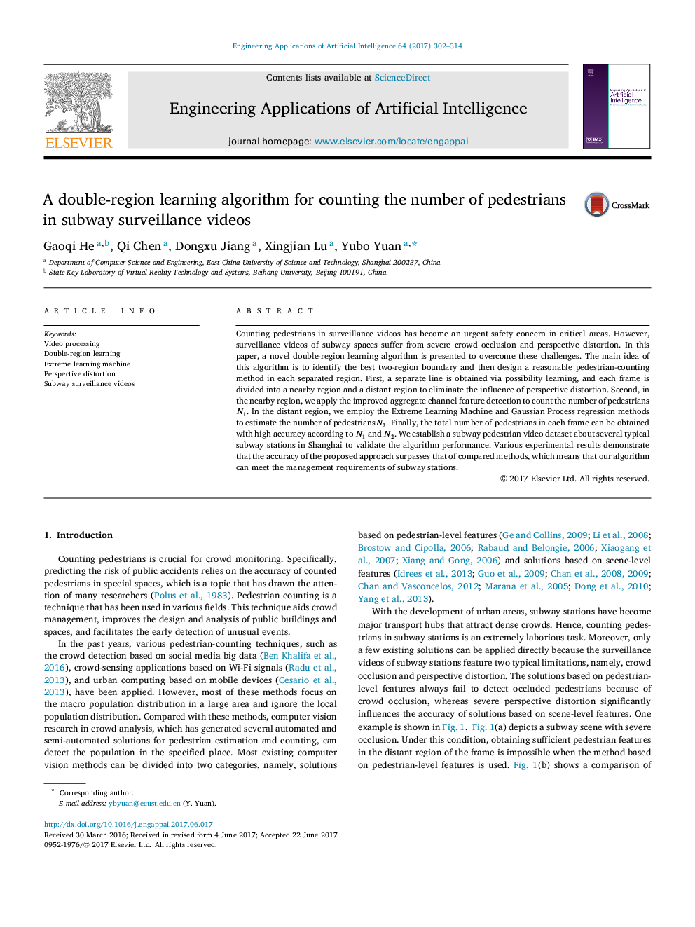 A double-region learning algorithm for counting the number of pedestrians in subway surveillance videos