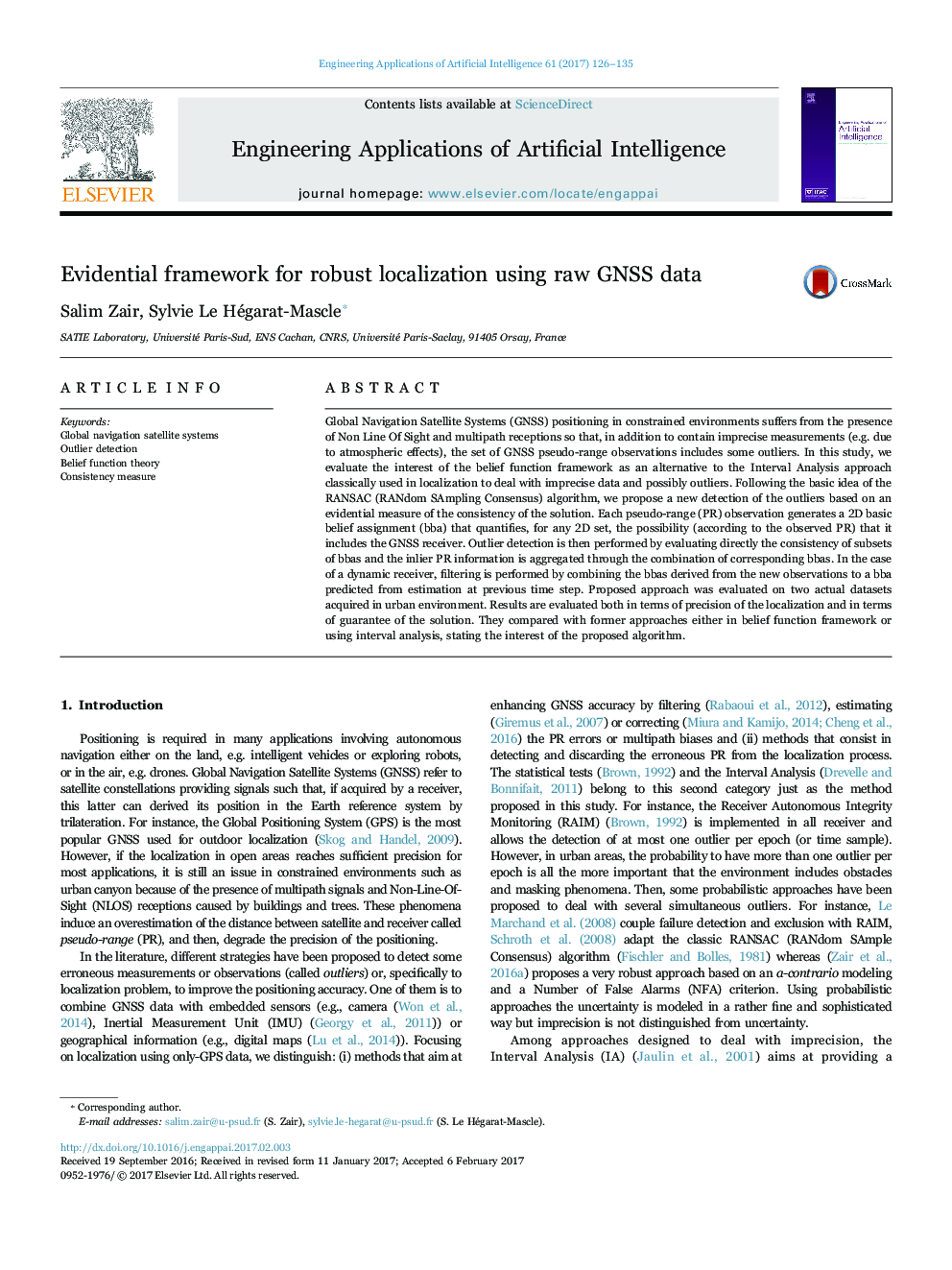 Evidential framework for robust localization using raw GNSS data