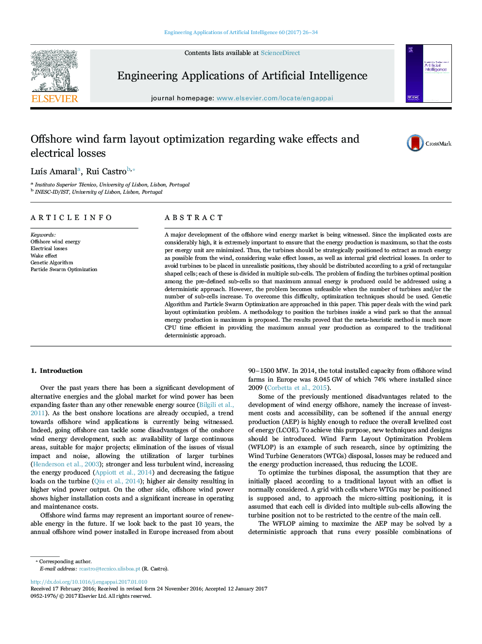 Offshore wind farm layout optimization regarding wake effects and electrical losses