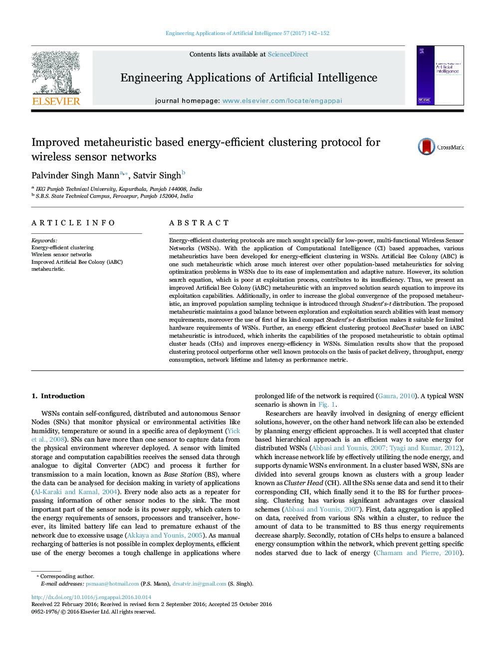 Improved metaheuristic based energy-efficient clustering protocol for wireless sensor networks