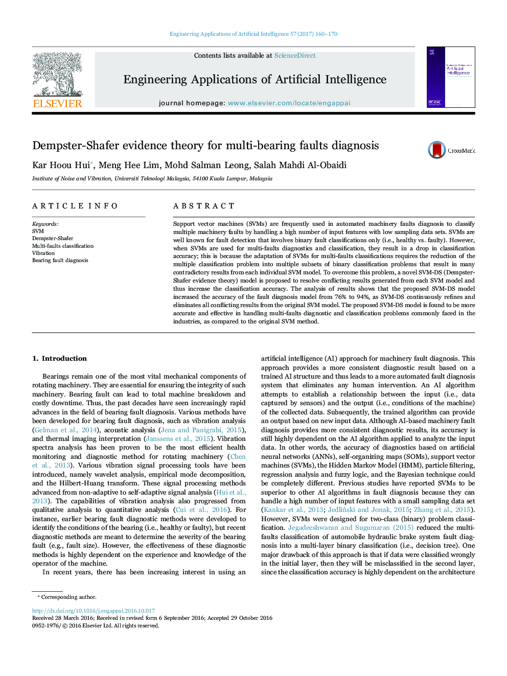 Dempster-Shafer evidence theory for multi-bearing faults diagnosis