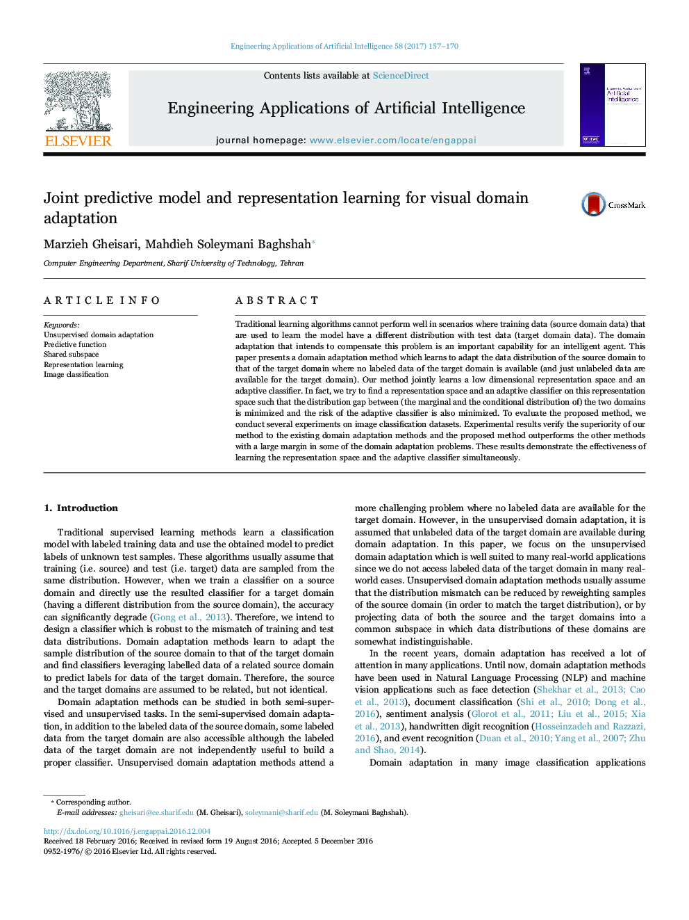 Joint predictive model and representation learning for visual domain adaptation