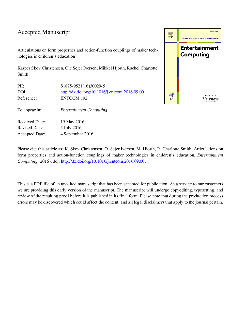 Articulations on form properties and action-function couplings of maker technologies in children's education