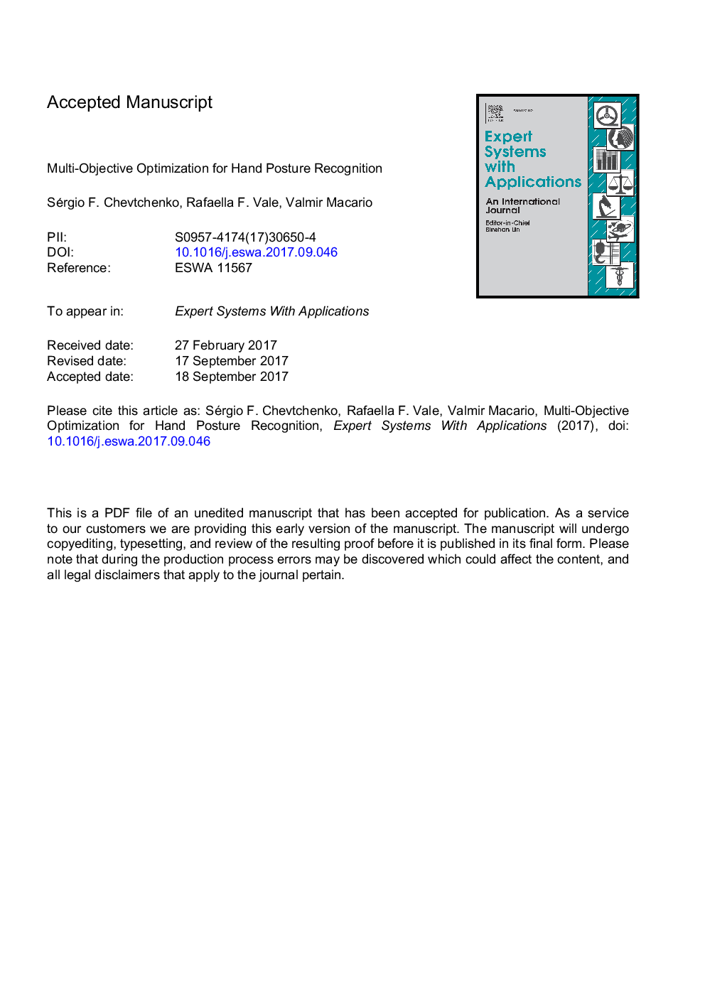 Multi-objective optimization for hand posture recognition