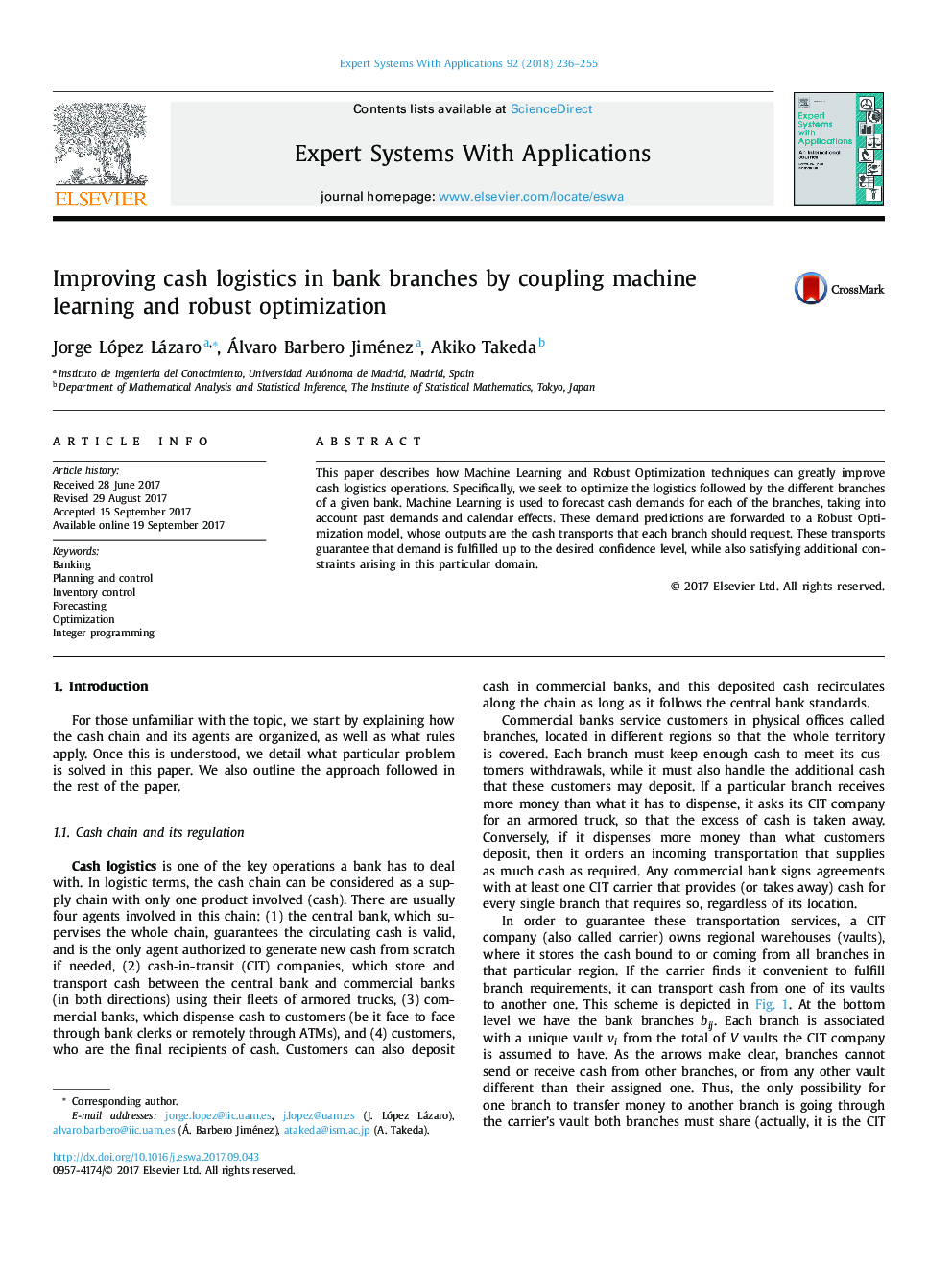 Improving cash logistics in bank branches by coupling machine learning and robust optimization