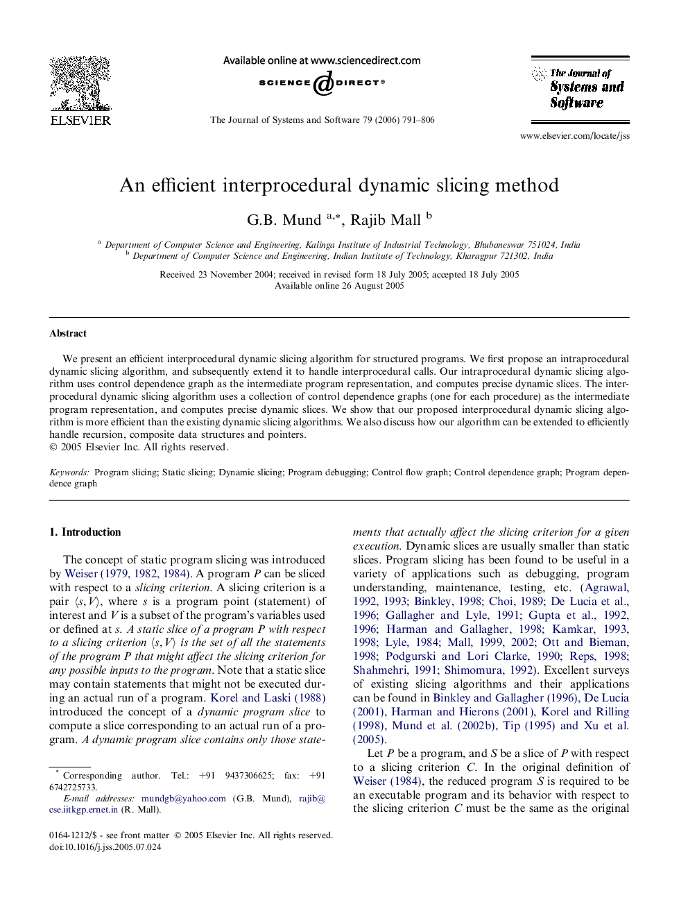 An efficient interprocedural dynamic slicing method