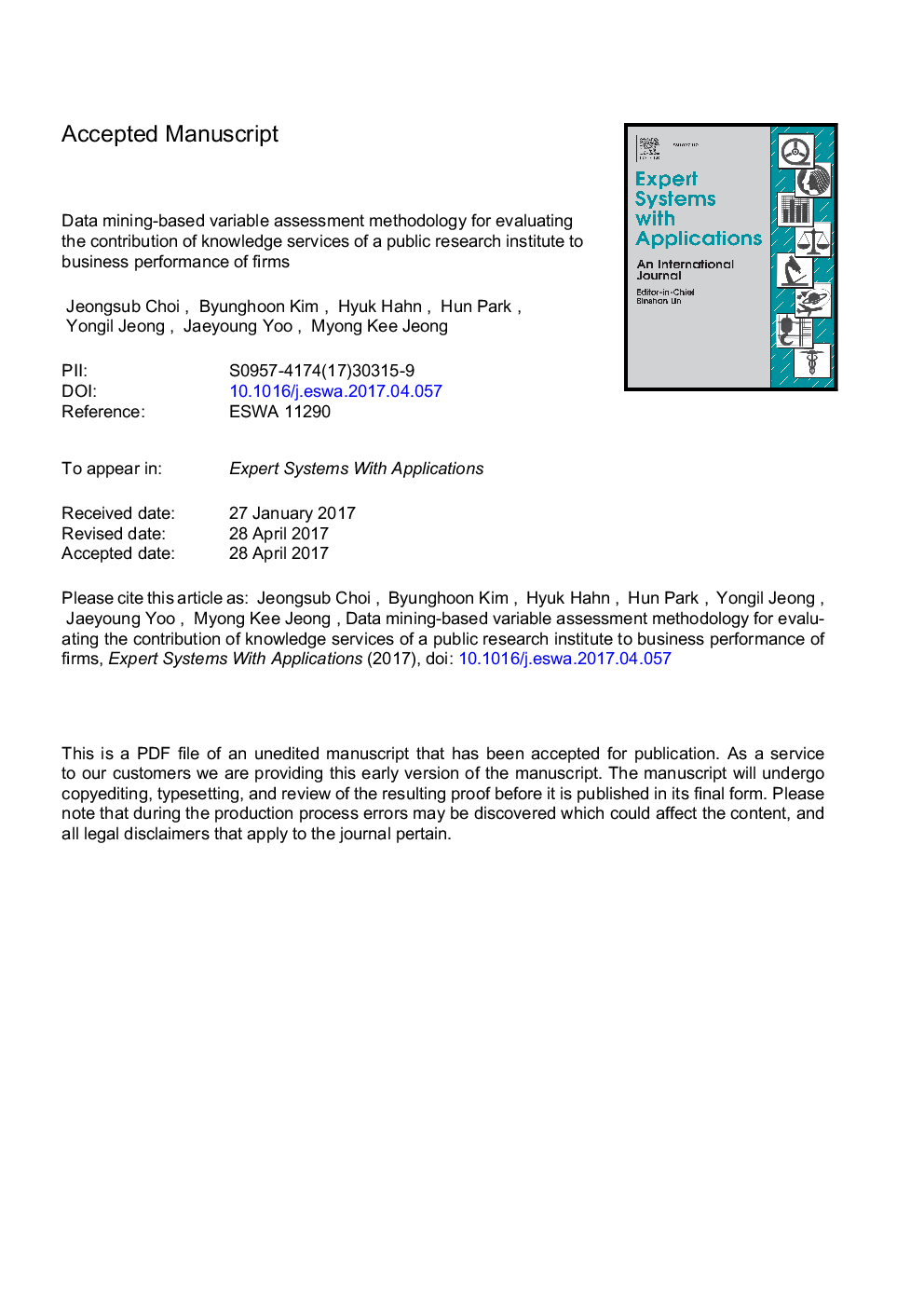 Data mining-based variable assessment methodology for evaluating the contribution of knowledge services of a public research institute to business performance of firms