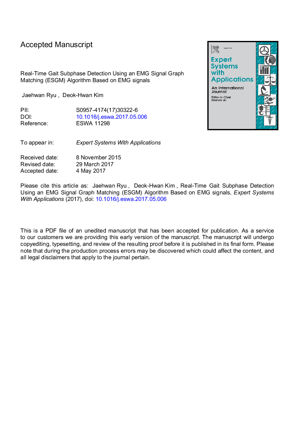 Real-time gait subphase detection using an EMG signal graph matching (ESGM) algorithm based on EMG signals