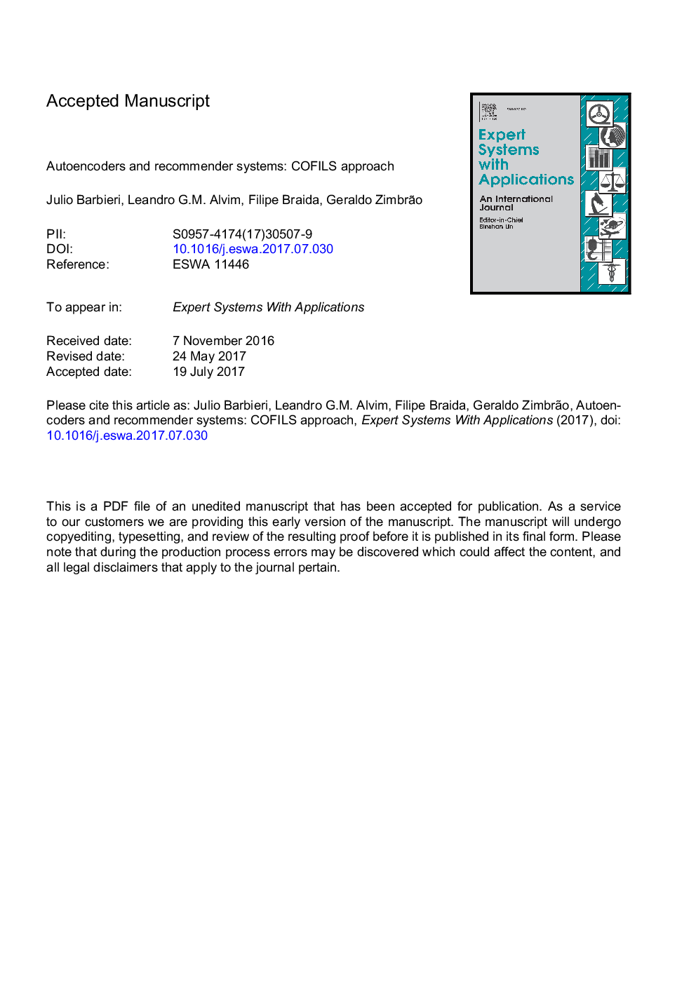 عکس صفحه اول مقاله: Autoencoders and recommender systems: COFILS approach Autoencoders and recommender systems: COFILS approach