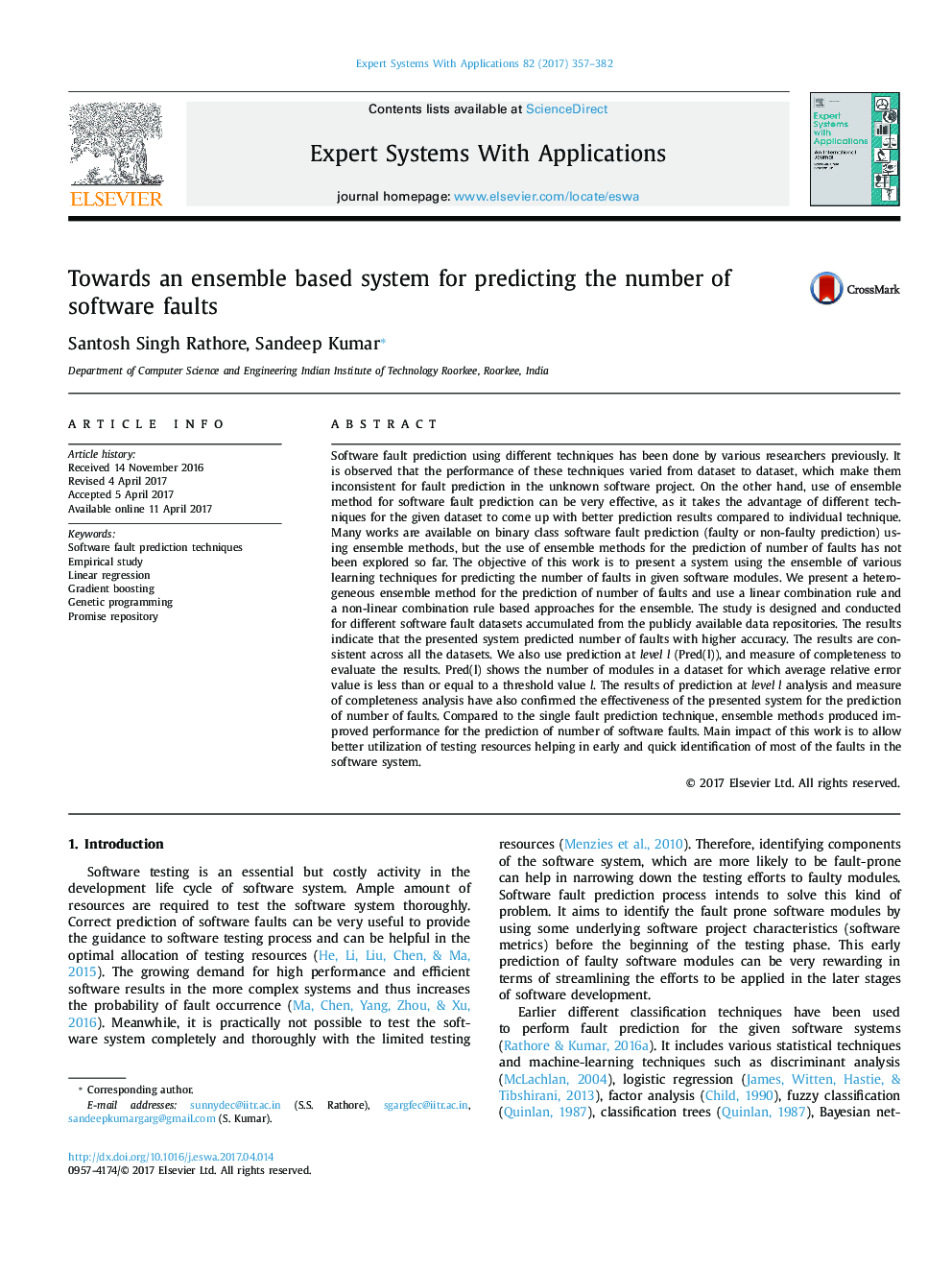 Towards an ensemble based system for predicting the number of software faults