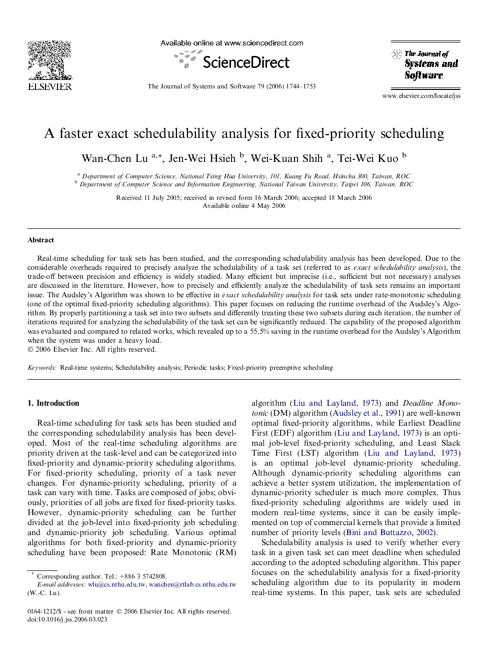 A faster exact schedulability analysis for fixed-priority scheduling