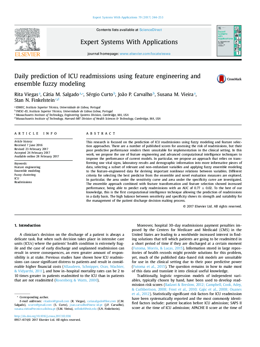 Daily prediction of ICU readmissions using feature engineering and ensemble fuzzy modeling