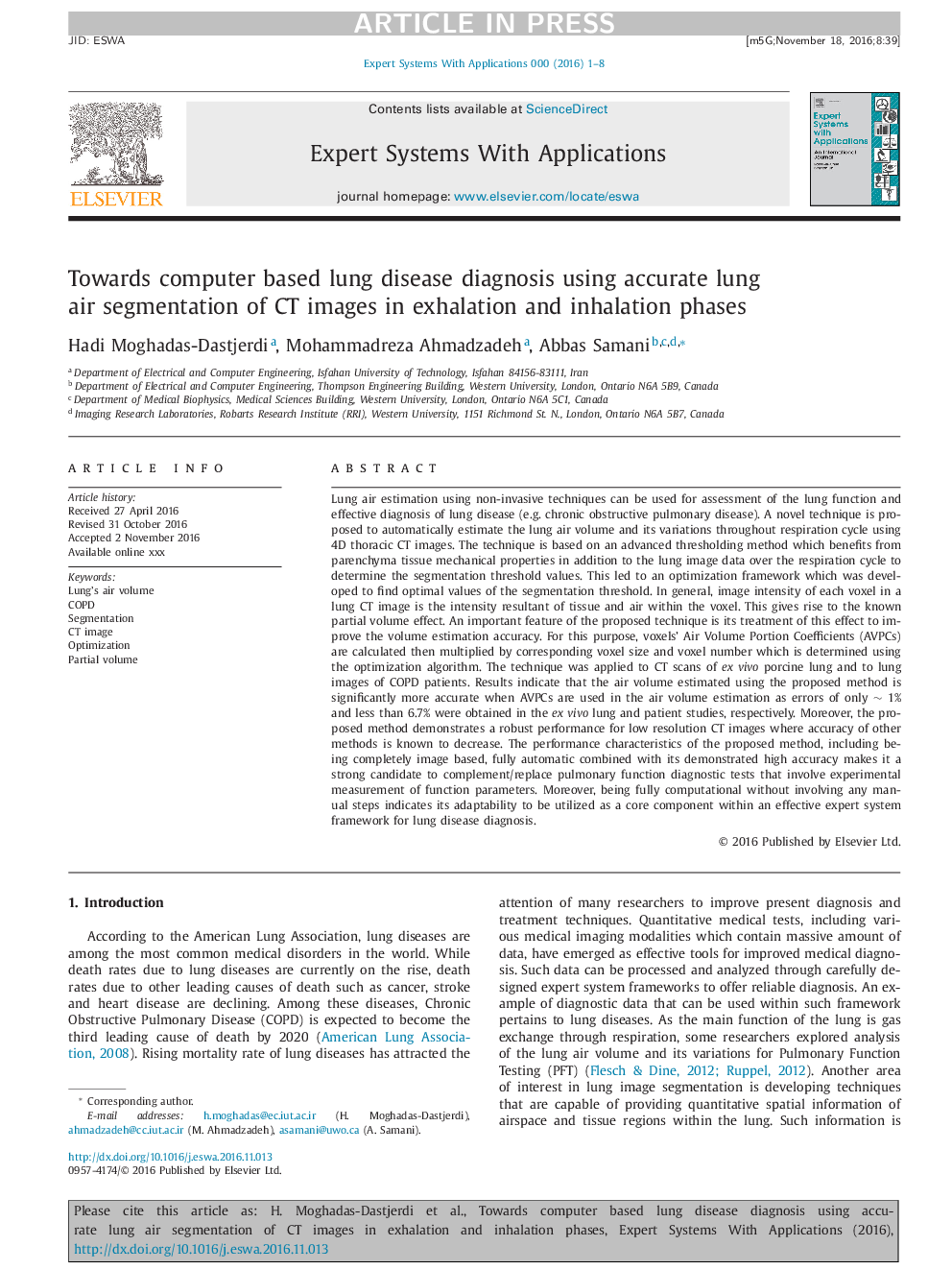 Towards computer based lung disease diagnosis using accurate lung air segmentation of CT images in exhalation and inhalation phases