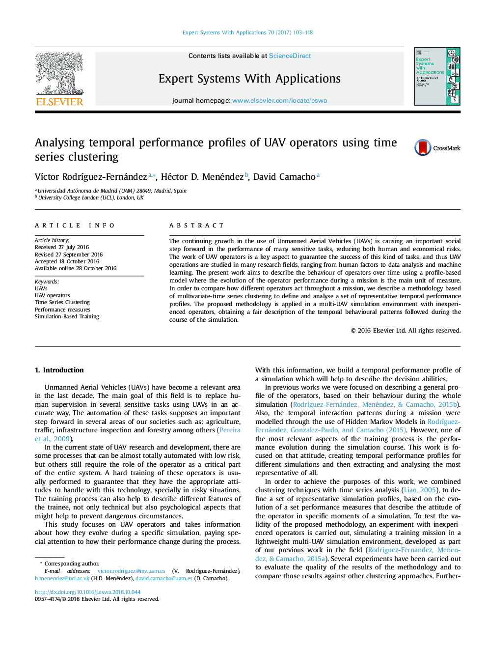 Analysing temporal performance profiles of UAV operators using time series clustering