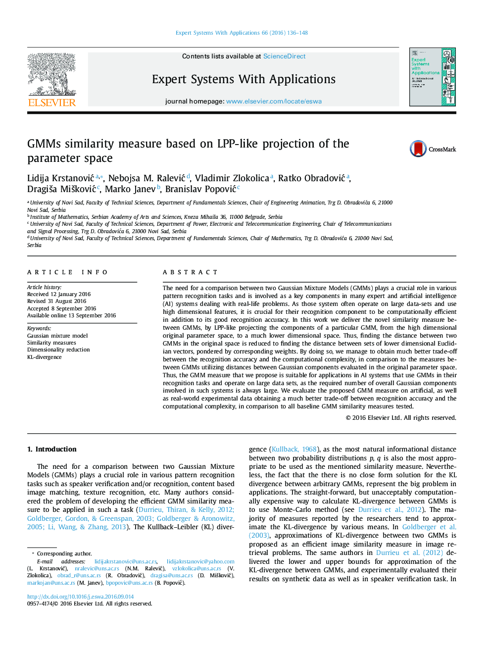 GMMs similarity measure based on LPP-like projection of the parameter space