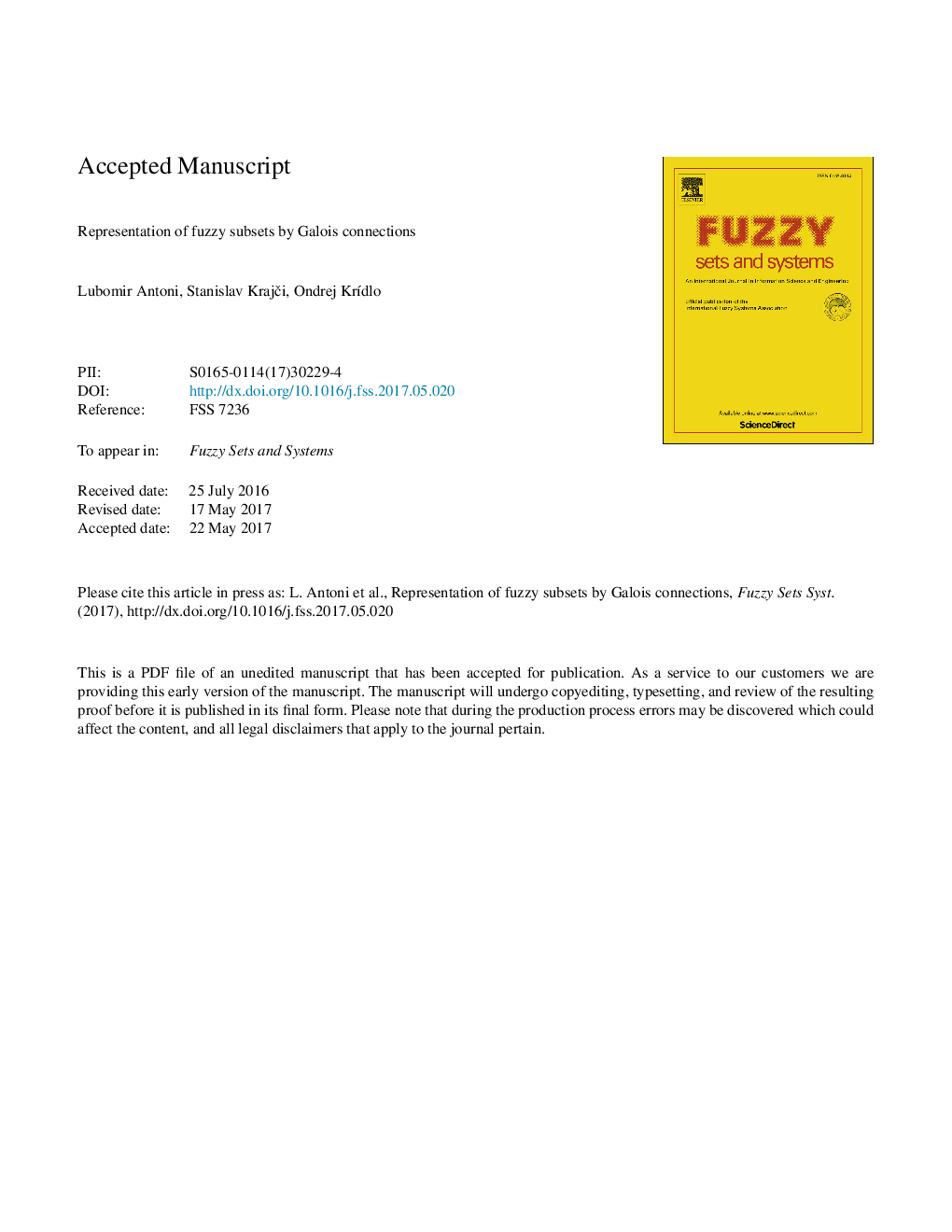 Representation of fuzzy subsets by Galois connections