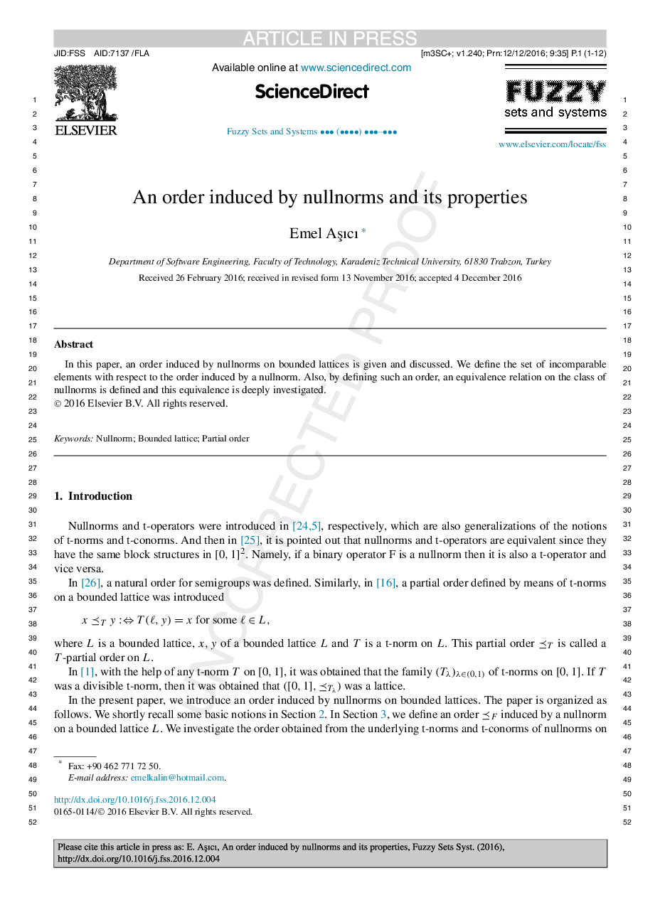 An order induced by nullnorms and its properties