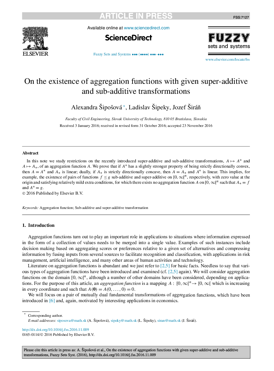 On the existence of aggregation functions with given super-additive and sub-additive transformations