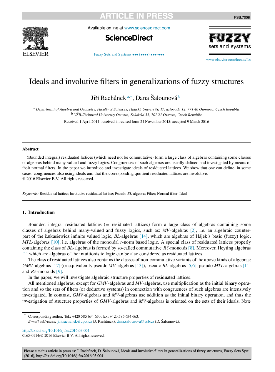 Ideals and involutive filters in generalizations of fuzzy structures