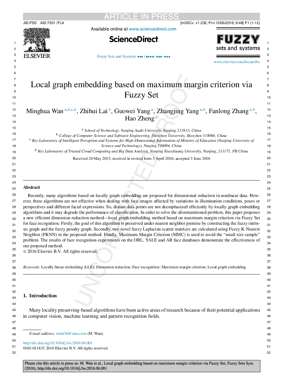 Local graph embedding based on maximum margin criterion via fuzzy set