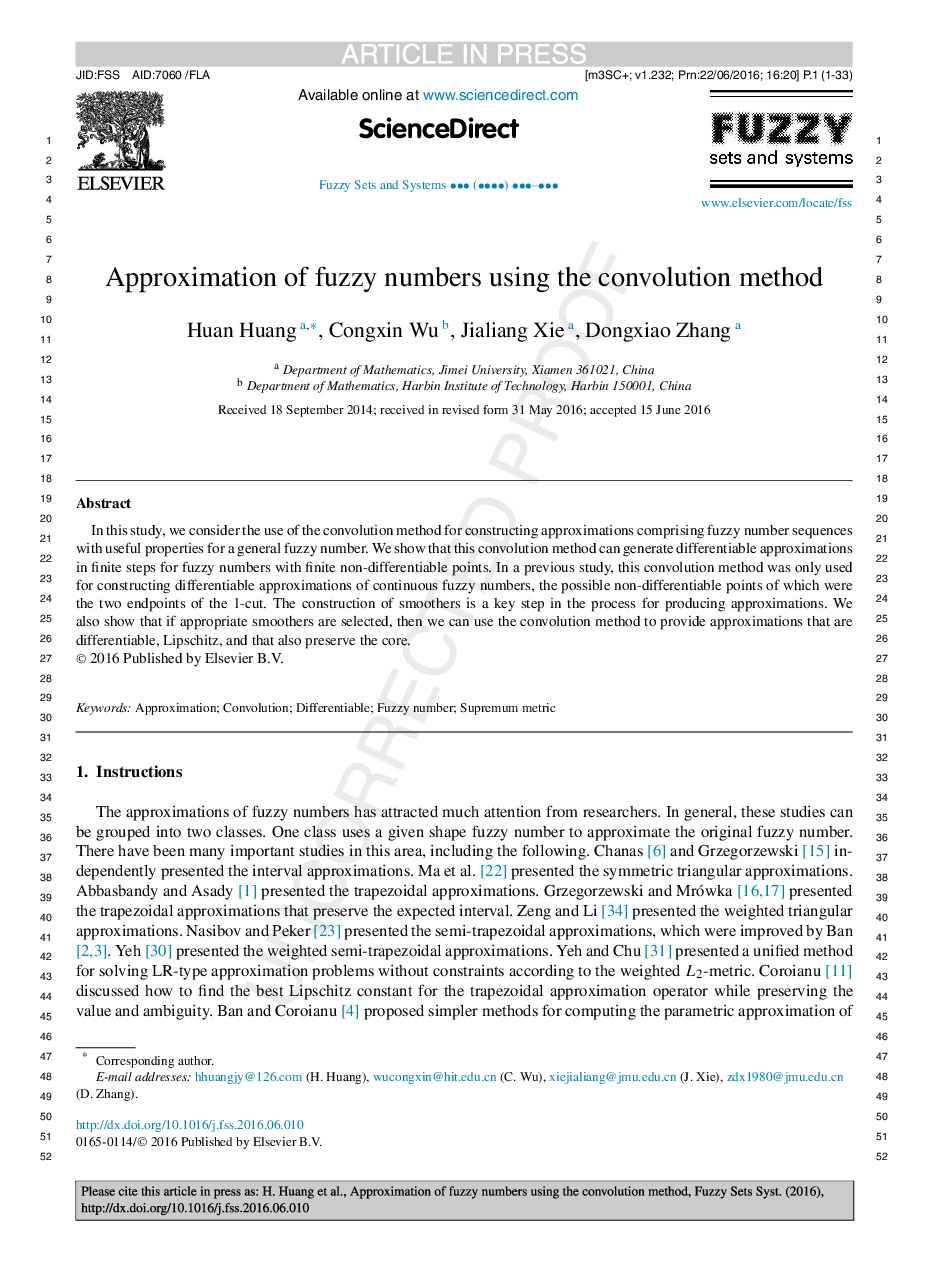 Approximation of fuzzy numbers using the convolution method