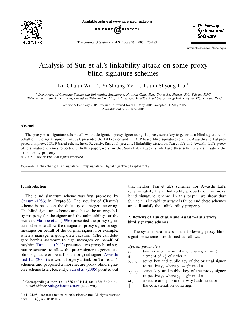 Analysis of Sun et al.’s linkability attack on some proxy blind signature schemes