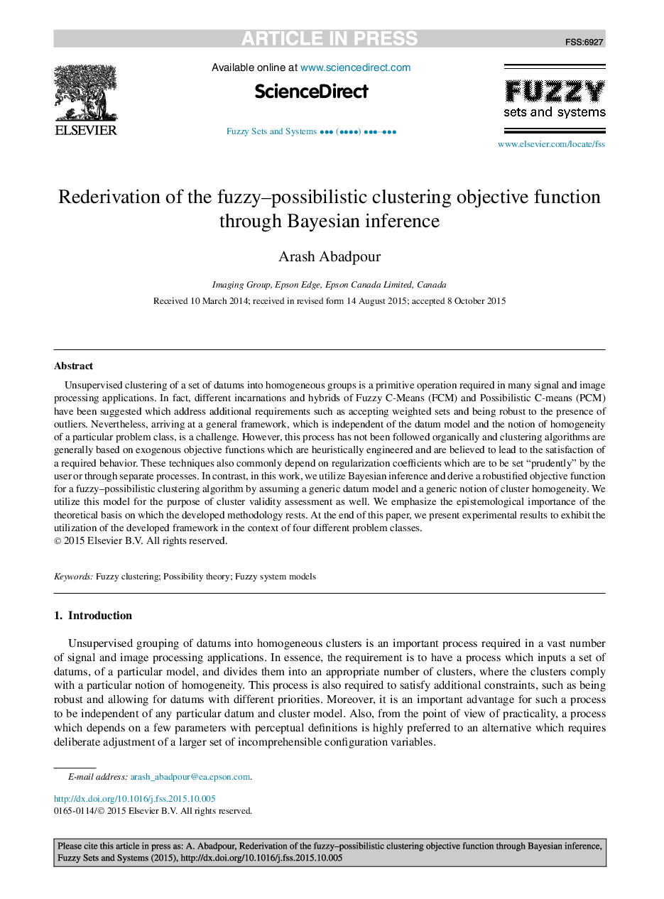 Rederivation of the fuzzy-possibilistic clustering objective function through Bayesian inference