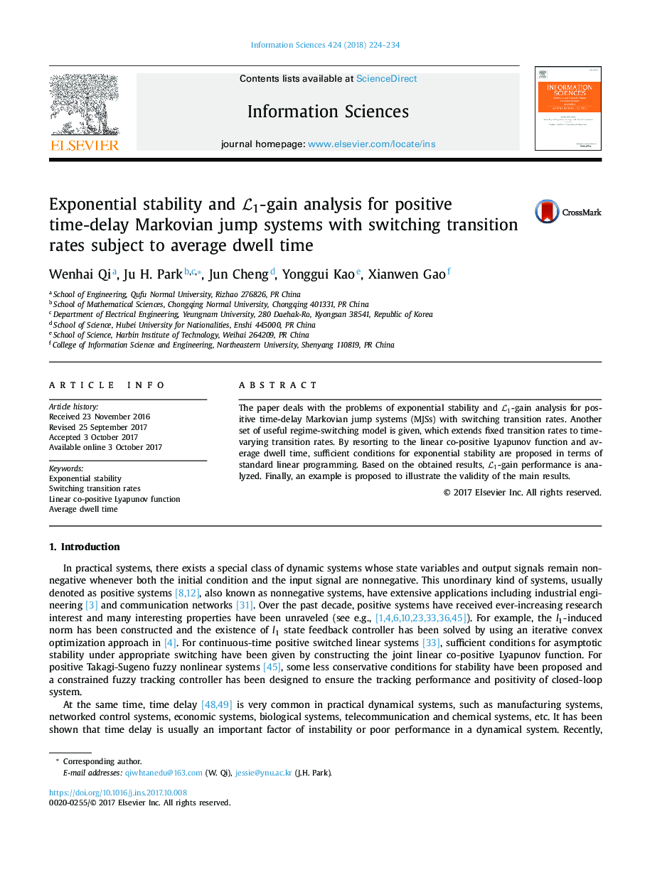 Exponential stability and L1-gain analysis for positive time-delay Markovian jump systems with switching transition rates subject to average dwell time