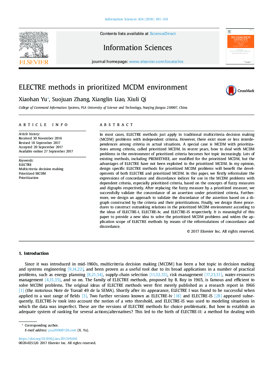 ELECTRE methods in prioritized MCDM environment